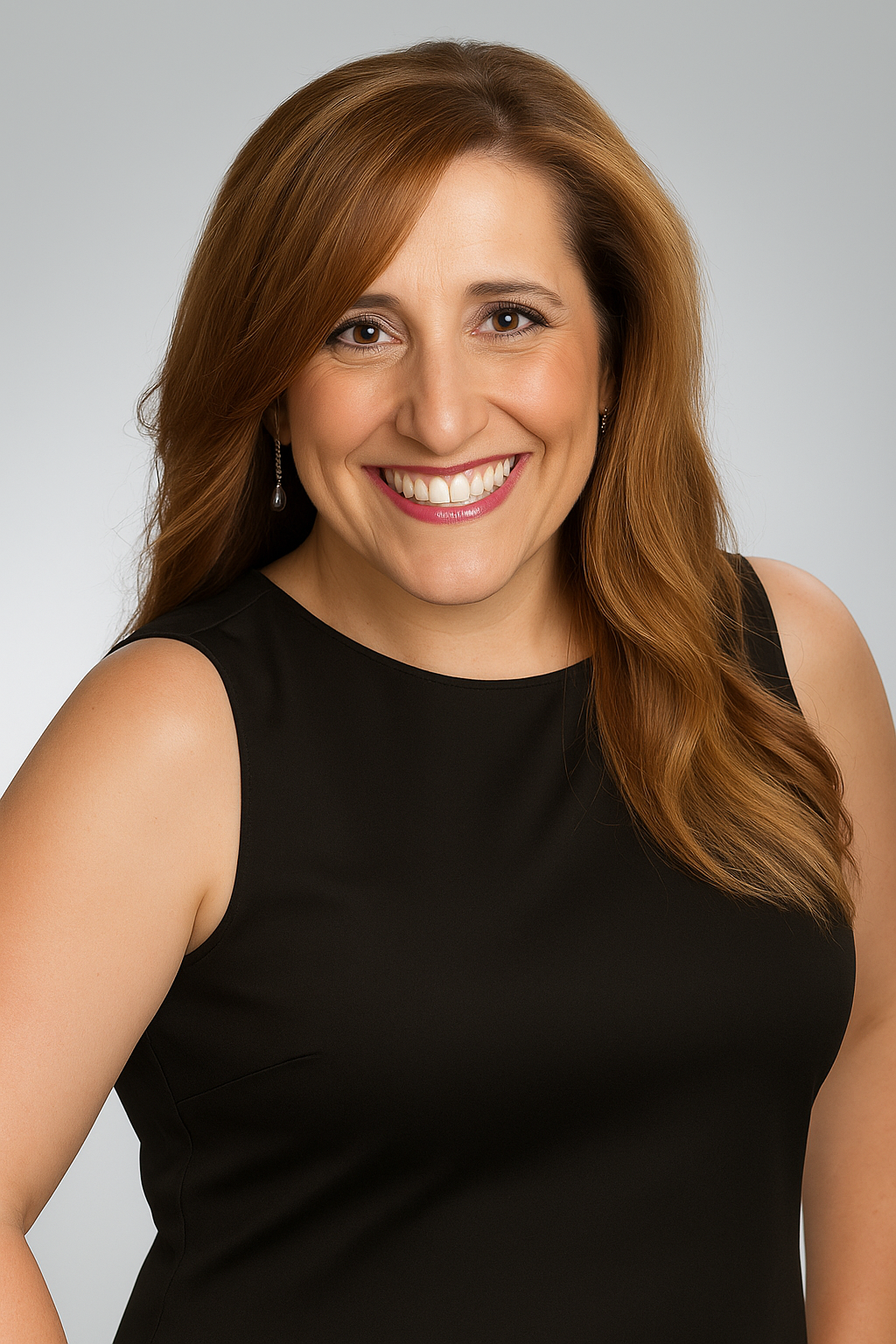 Meet-Sandra-hi-res Sandra Garibotti smiling in a professional portrait, wearing a black sleeveless top against a soft grey background.